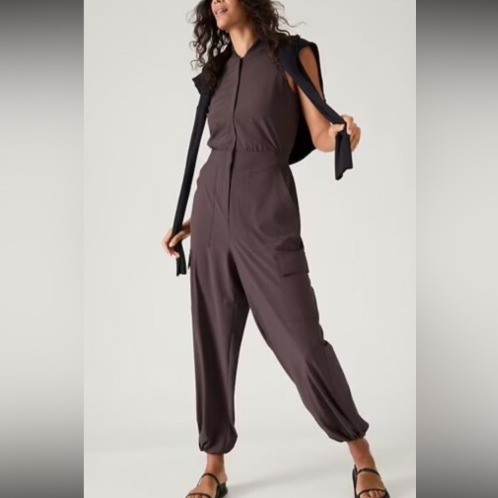 Athleta brooklyn utility Sleeveless Jumpsuit in shale